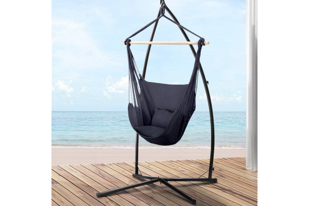 Hammock Chair with Steel Stand Hanging Hammock with Pillow Grey