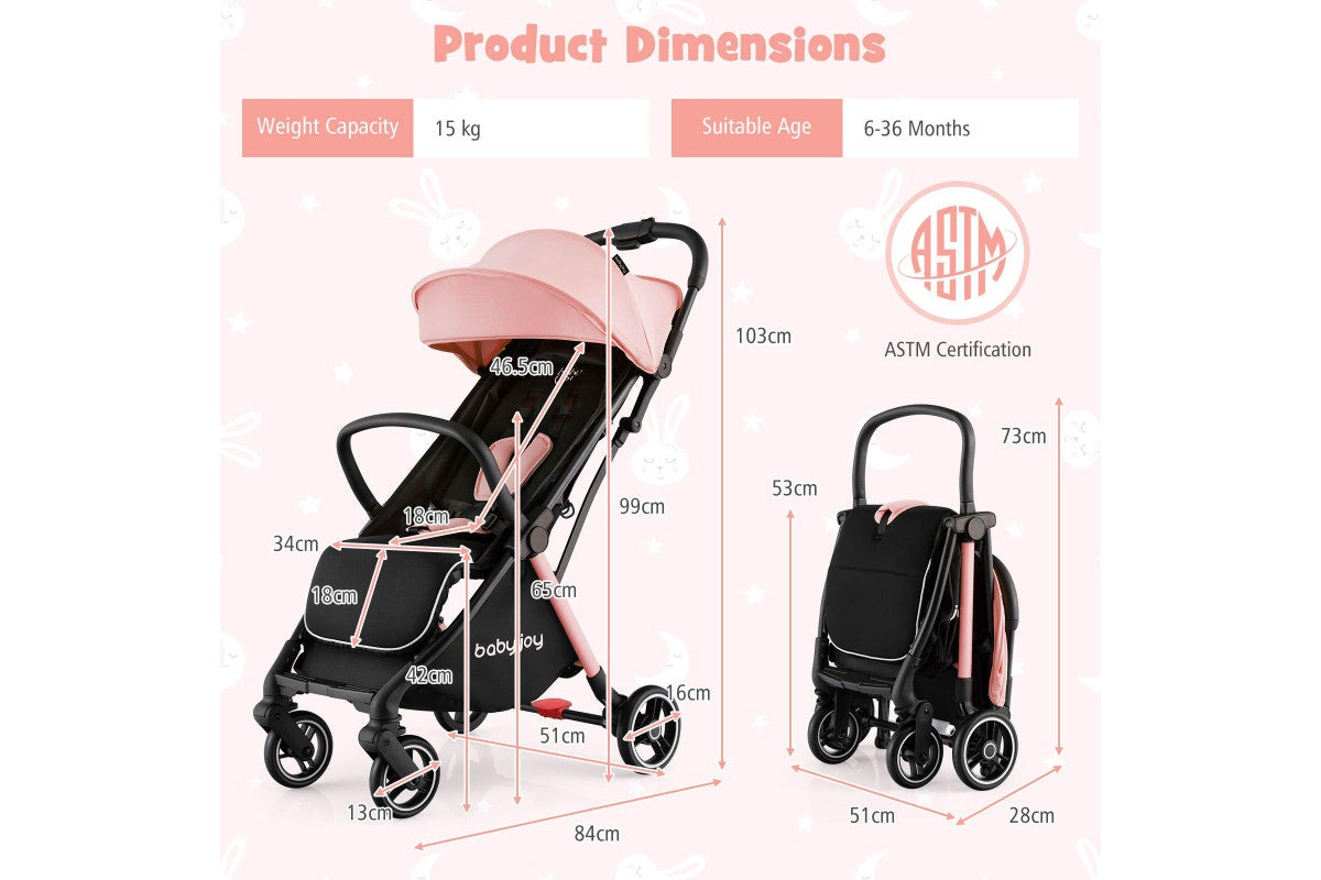 Costway Folding kid Stoller Portable kid Stroller w/Adjustable Canopy Gravity Self-Standing Pink