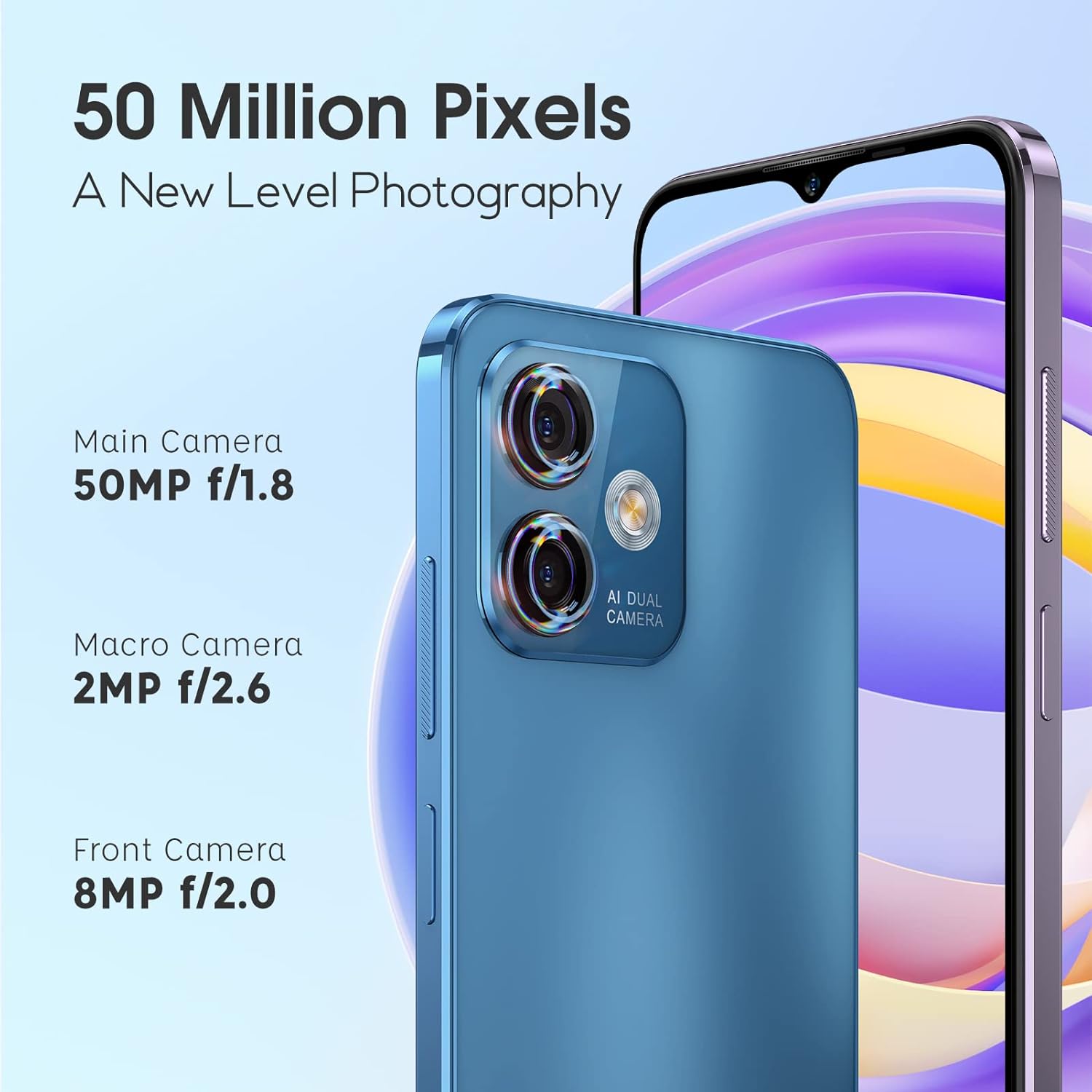 Ulefone Note 16 Pro (12GB+128GB) Unlocked Smartphone, 50MP Main Camera Unlocked Cell Pones, Android 13 6.52” Waterdrop Screen, 8-Core Processor, 4400mAh, NFC Dual 4G Mobile Phone-Blue Version