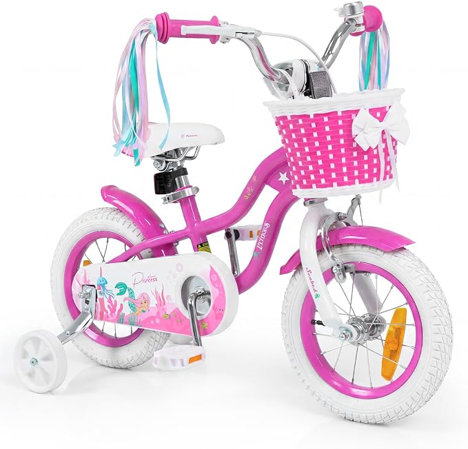 HONEY JOY Kids Bicycle, Mermaid Girls Bike w/Hand & Coaster Brakes