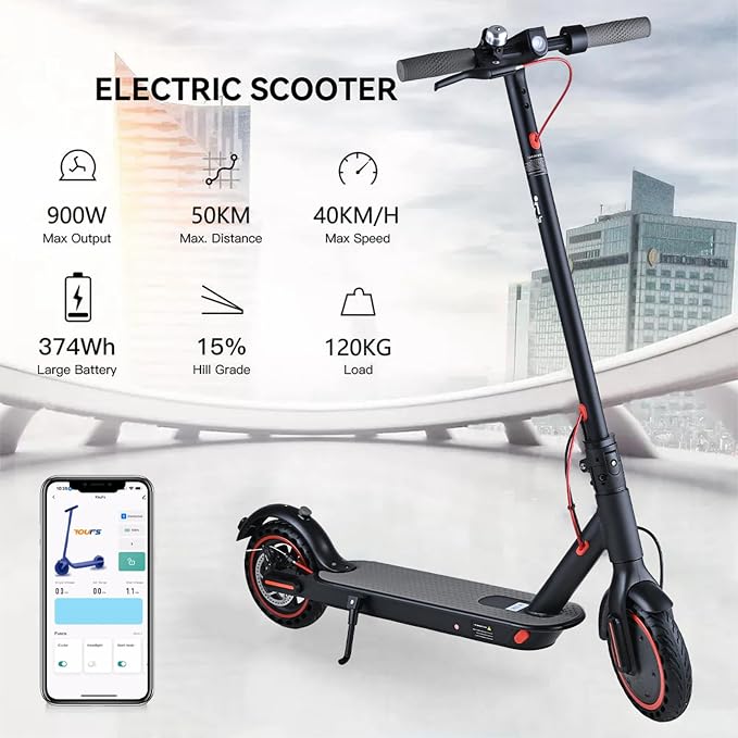 8.5" Adult Electric Scooter, 900W Motor, 36V 7.8Ah Battery, 40KM/H Max Speed, Long Range Folding E-Scooter for Urban Commuting with App