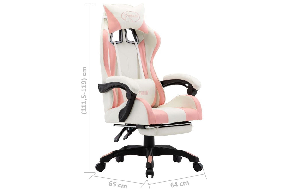 Racing Chair With Footrest Pink And White Faux Leather Chairs