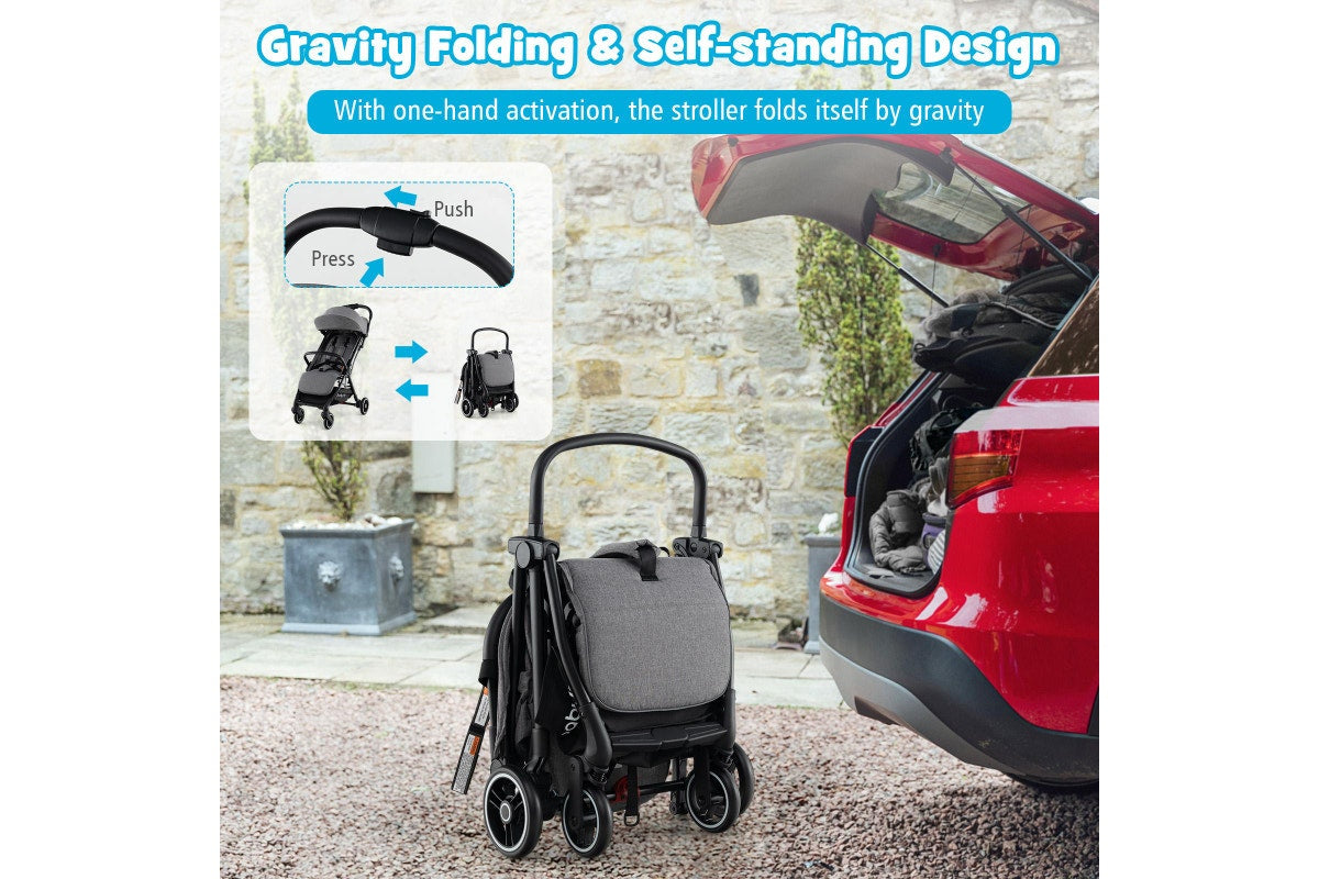 Costway Folding Stoller Portable Stroller w/Adjustable Canopy Gravity Self-Standing Dark Grey