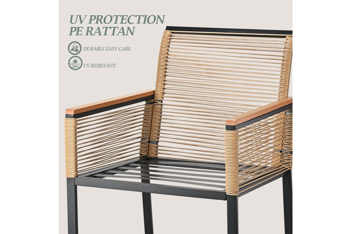 Groverdi 2ps Rattan Outdoor Dining Chairs w/Cushion Armrests Steel Frame, Wood