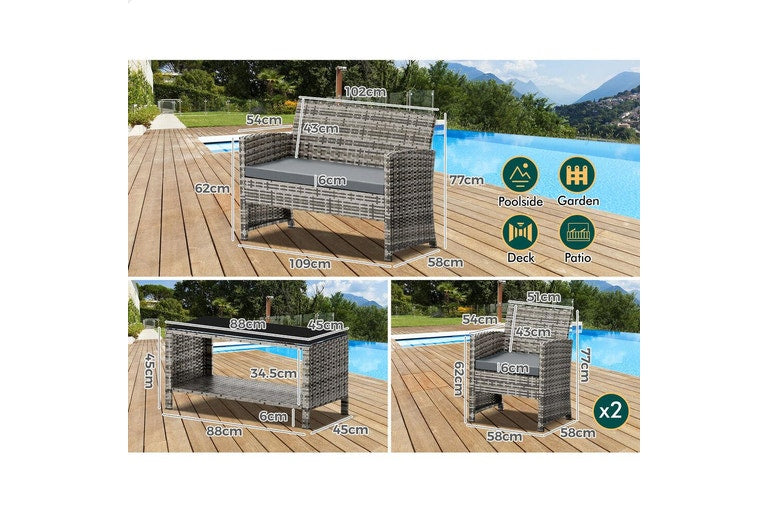 ALFORDSON 4 Seater Outdoor Sofa Set Patio Furniture Chairs Table Set Wicker Mixed Grey
