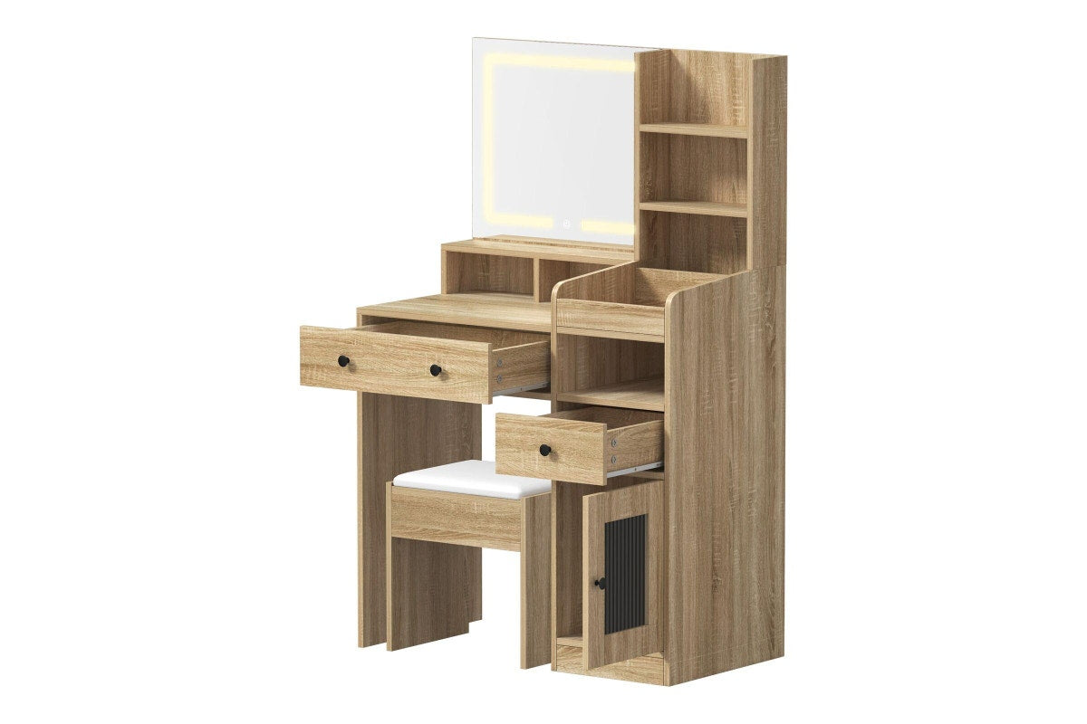 Oikiture Dressing Table Stool Set LED Light (Natural)