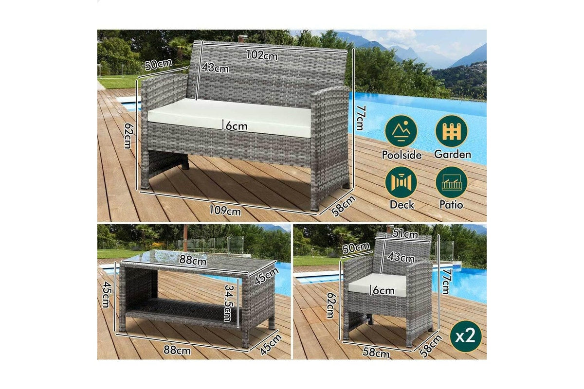 ALFORDSON Outdoor Furniture 4PCS Garden Patio Chairs Table Set Wicker Grey