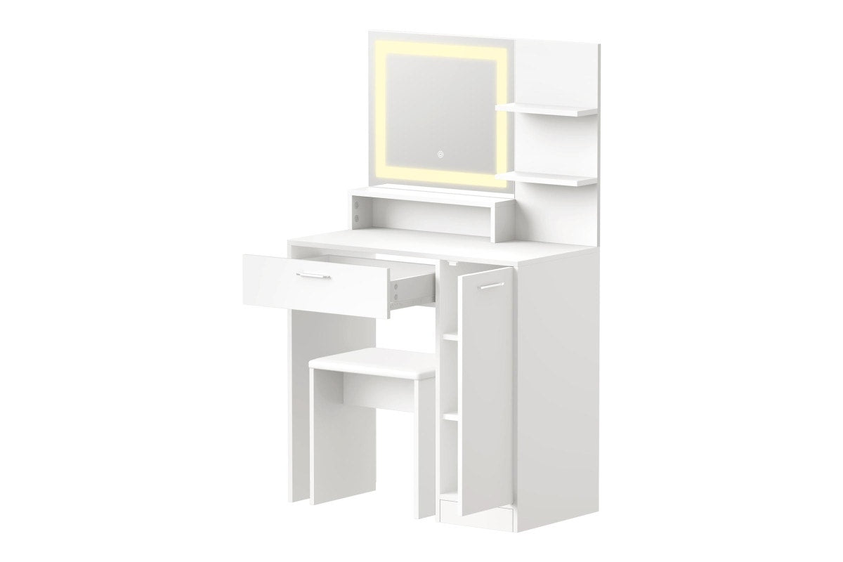 Oikiture Dressing Table Stool Set LED Mirror(White)