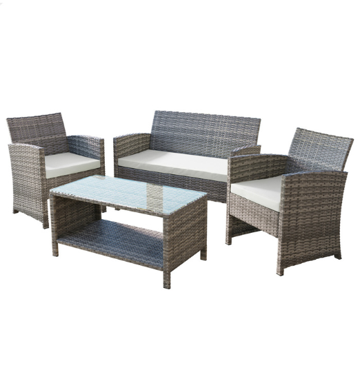 ALFORDSON Outdoor Furniture 4PCS Garden Patio Chairs Table Set Wicker Grey