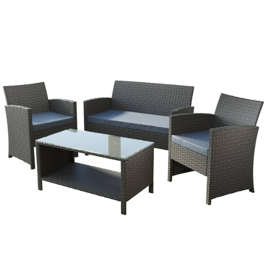 ALFORDSON Outdoor Furniture 4PCS Patio Wicker Set Dark Grey