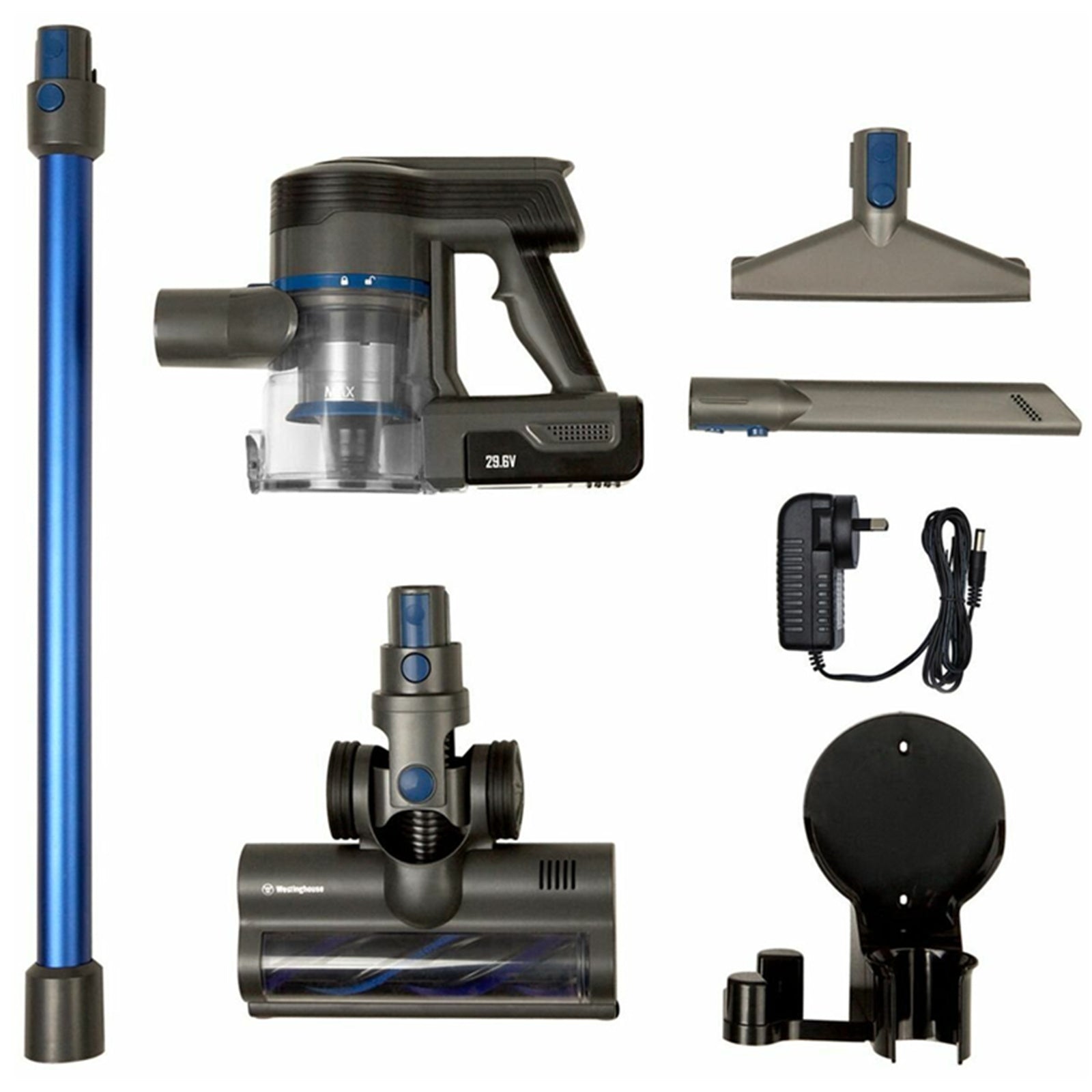 Westinghouse 300W Brushless Cordless Stick Vacuum Cleaner Washable Hepa filter, 40Mins Running time 20Mins on Max, 500ml Dust Bin , 2 Stage Suction Power, Motorized Header - Total 3 Nozzle