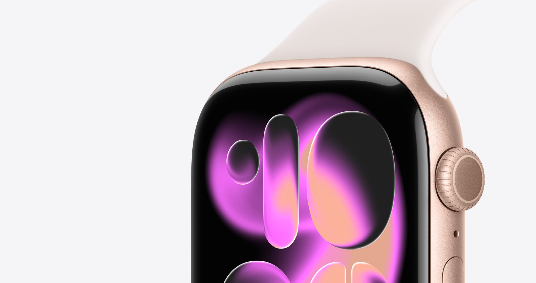 Apple Watch Series 11 Rose Gold Aluminium case with Light Blush Sport Band — front view
