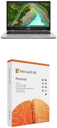 ASUS ChromeBook CX1 15.6" Laptop - CX1500CKA-EJ0076 Intel 1.1GHz 8GB RAM 64GB Storage, Silver + Microsoft 365 Personal 2021