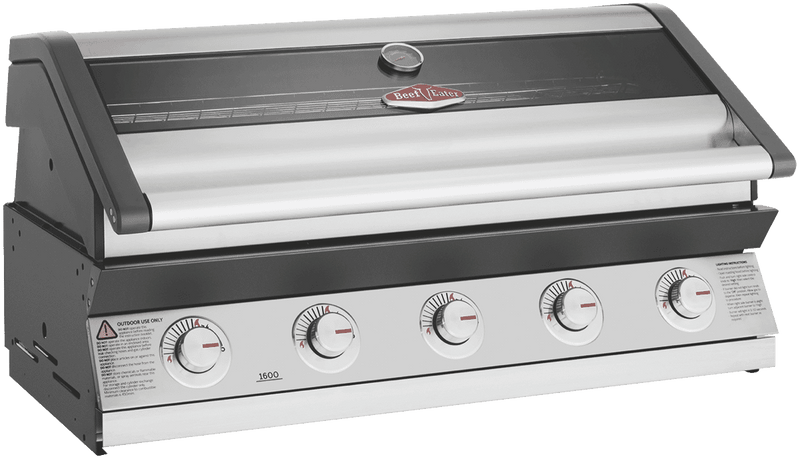 BeefEater 1600 Series Stainless Steel 5 Burner Built In BBQ w/ Cast Iron Burners & Grills - Body only