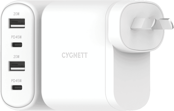 Cygnett PowerPlus 4 Port 45w PD Wall Charger - White