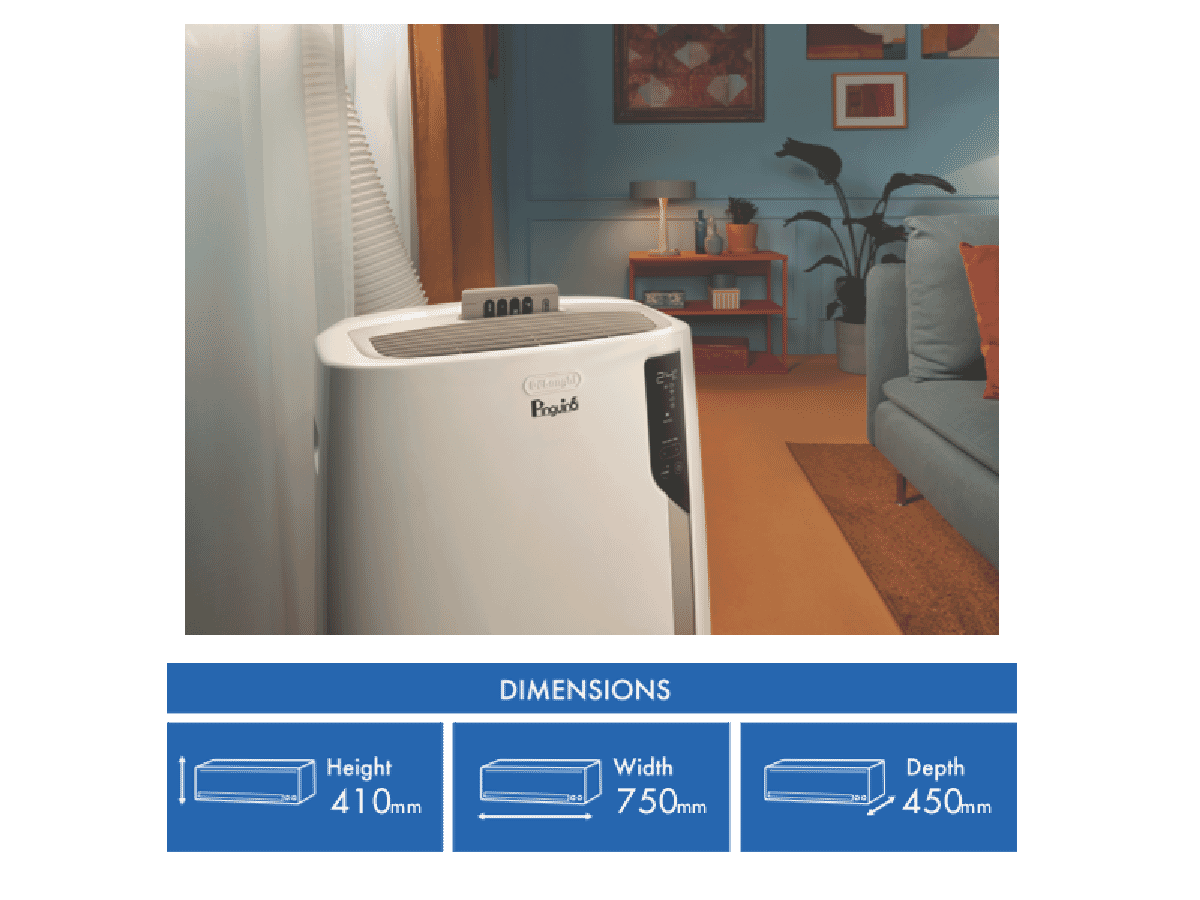 De'Longhi Pinguino Care4Me PACEL112CSTWIFI, Portable Air Conditioner 2.9 Kw, MyEcoRealFeel Technology, Natural Gas R290, Energy Class A+, Dehumidification 41L/24H, App and Voice Control, White - Layaway AU