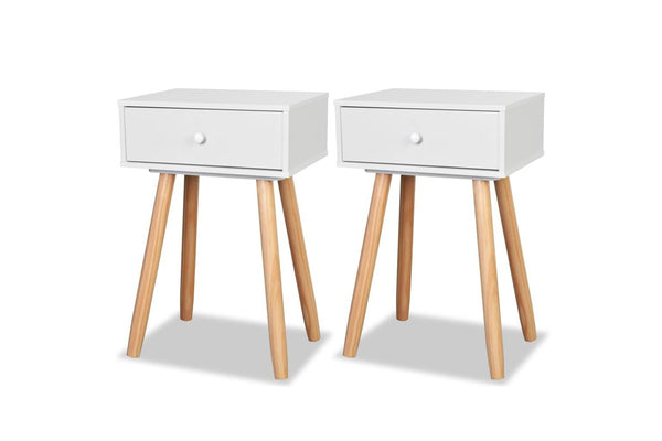 2 Pcs Solid Pinewood 40X30x61 Cm White Bedside Tables
