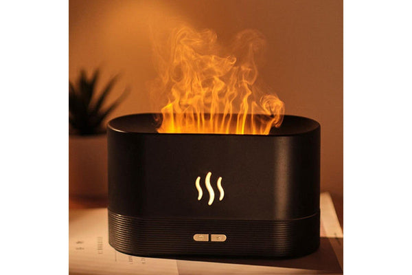 3D Flame Oil Diffuser Air Humidifier Noiseless Mist Aroma Diffuser Black