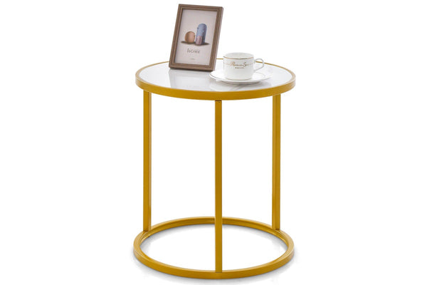 Giantex 50cm Round Side Table Marble Top Bedside Table w/Metal Frame Modern End Table Home Accent Coffee Table