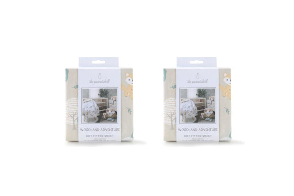 2x The Peanutshell Woodland Adventure Cotton Fitted Sheet Baby Bedding 135cm