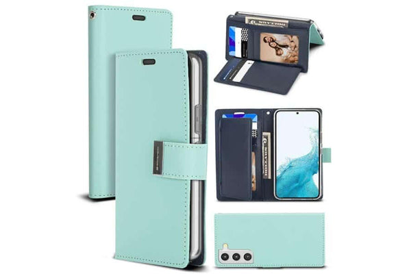 Goospery Samsung Galaxy S22 Rich Diary Wallet Flip Case Leather Card Slots Magnetic Cover (Aqua)