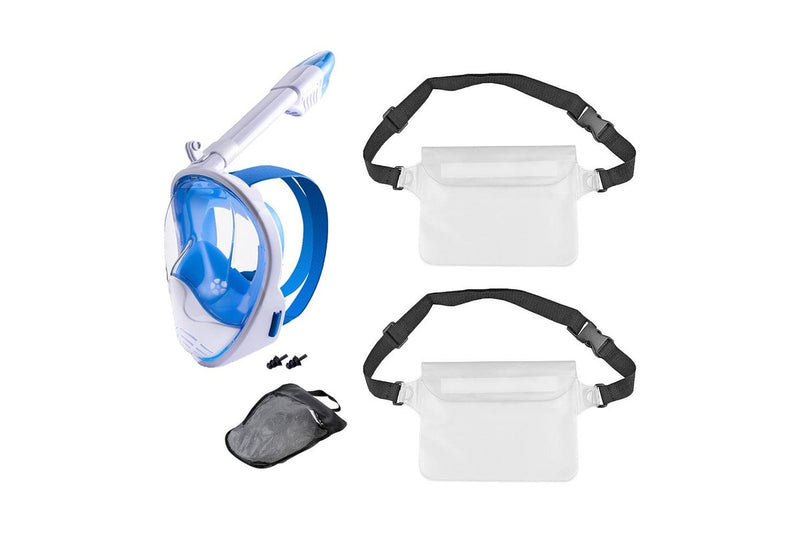 Full Face Snorkel Mask with Camera Mount Anti-Leak Swimming Diving Mask with Waterproof Pouch Bags