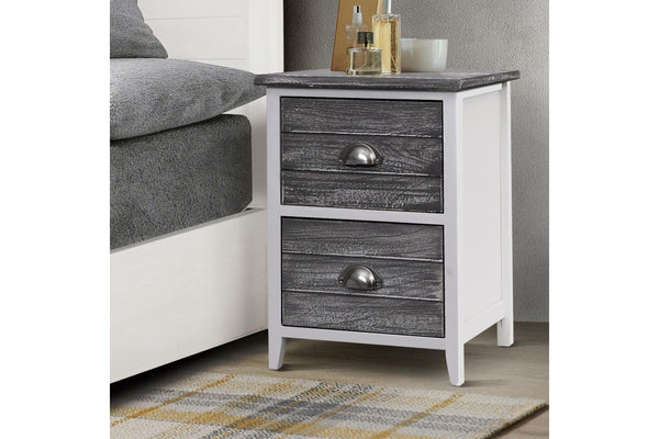 Artiss Bedside Table 2 Drawers Vintage X2 - THYME Grey