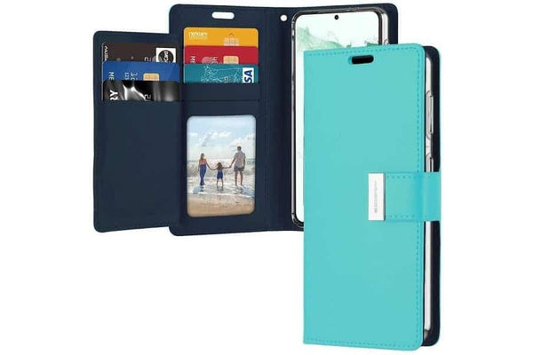 Goospery Samsung Galaxy S22 +/ S22 Plus Rich Diary Wallet Flip Case Leather Card Slots Magnetic Cover (Aqua)