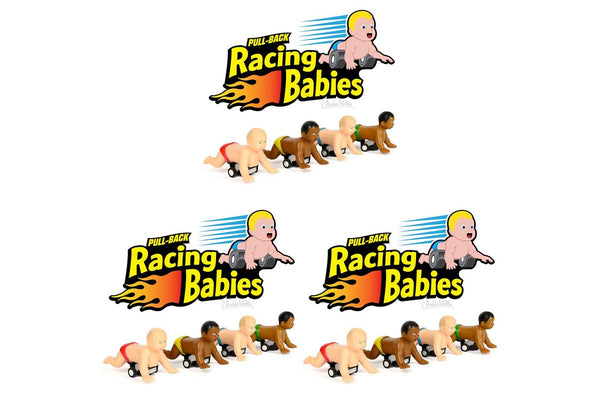 3PK Archie McPhee 5.7cm Pull Back Racing Babies Vinyl Plastic Race Toy Asst. 3y+