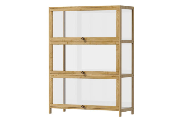 Oikiture Display Cabinet 3 Tier Shelves Oak