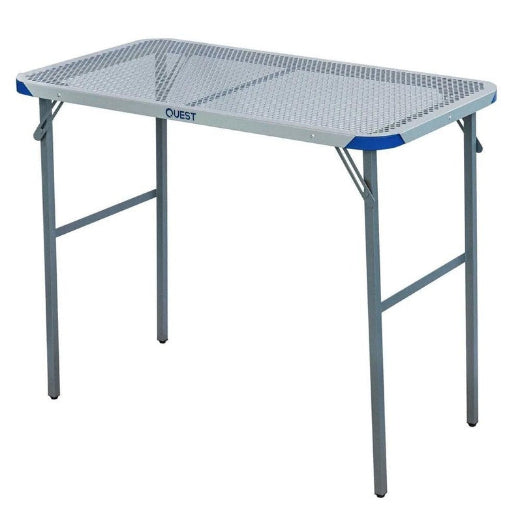Quest Razor 90cm Steel Foldable Table w Adjustable Feet Outdoor Camping Grey