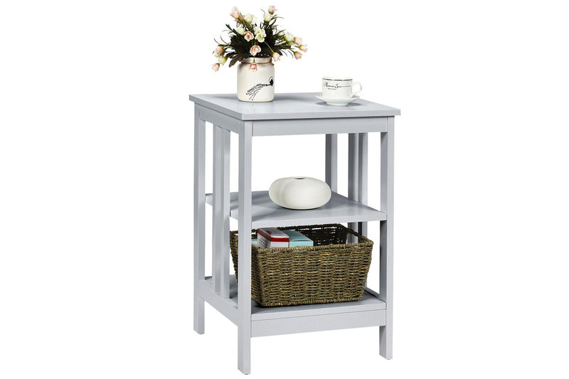 Giantex 3-Tier Bedside Table Nightstand Storage Display Shelf End Table, Grey