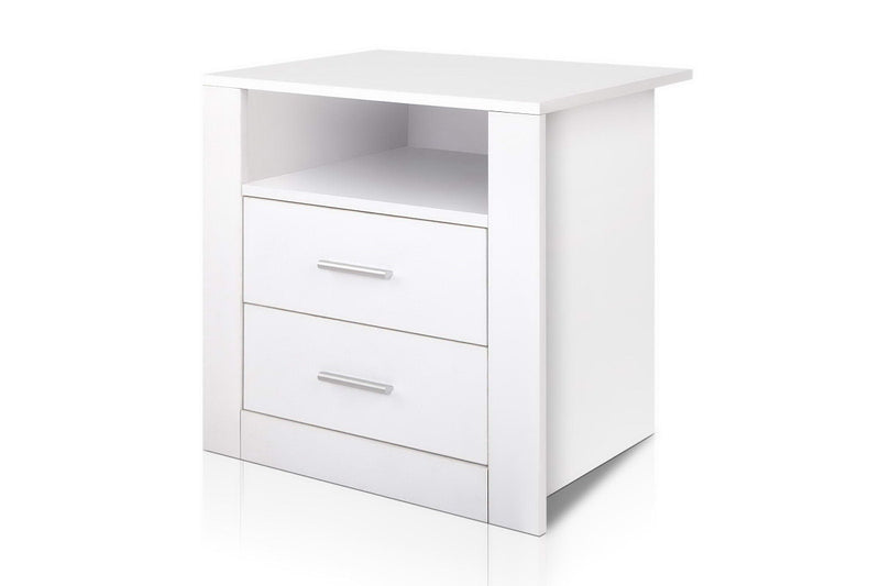 Artiss Bedside Table 2 Drawers with Shelf - TARA White