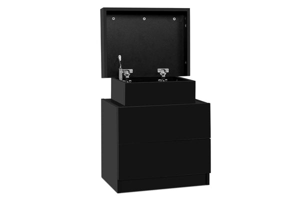 Artiss Bedside Table 2 Drawers Lift-up Storage - COLEY Black