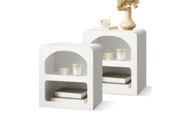 Oikiture Bedside Tables Set of 2 Display Shelf White