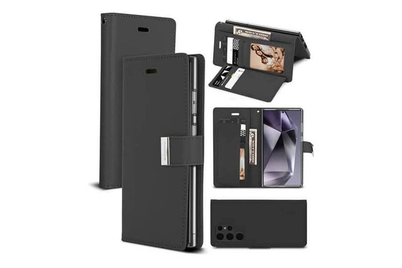 Goospery Samsung Galaxy S24 Ultra Rich Diary Wallet Flip Case Leather Card Slots Magnetic Cover (Black)