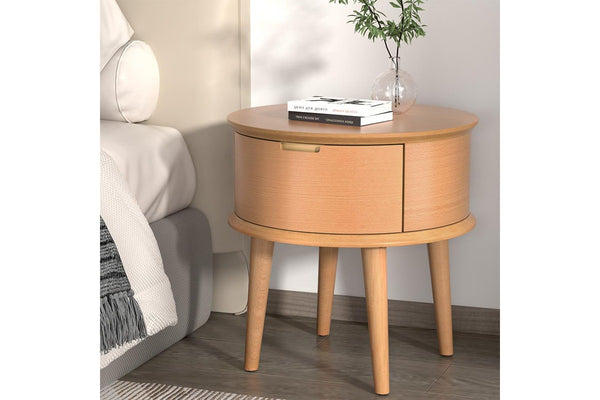Artiss Bedside Table Curved Drawers Side End Table Nightstand Legs Bedroom Oak