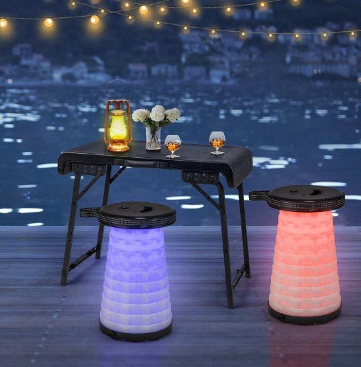 Costway 3pcs Camping Table Stool Set Picnic LED Telescopic Stools Outdoor Activity Seats Fishing Hiking Traveling