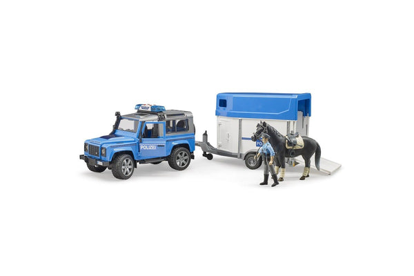 Bruder 1:16 Land Rover Defender Police Vehicle w Horse Trailer BB Kids Toy 4y+