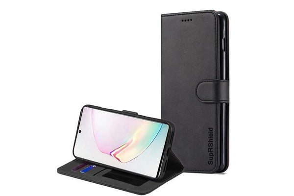 For Samsung Galaxy Note 10 Case, SupRShield Wallet Leather Flip Magnetic Stand Case Cover (Black)