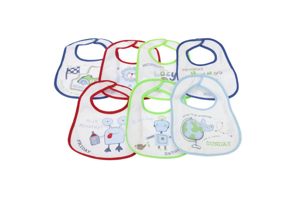 Baby Patterned 7 Days Of The Week Bibs In Boys & Girls Options (Pack Of 7) (Blue) (0-6 Months)