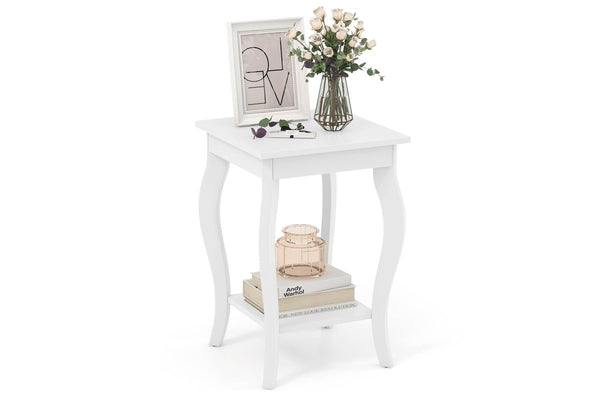 Giantex 2-Tier Bedside Table Accent End Tables w/Open Storage Shelves Home Office Plant Stand Side Table White