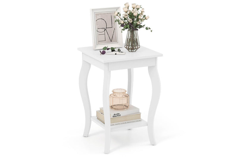 Giantex 2-Tier Bedside Table Accent End Tables w/Open Storage Shelves Home Office Plant Stand Side Table White
