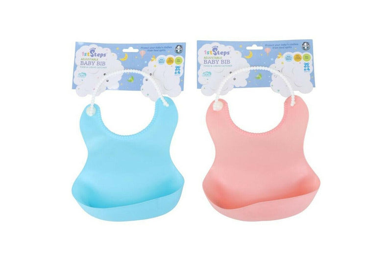 Ozstock Bib With Food Catcher Reusable 1pk 25cm x 21cm 6mths+ Pink Blue
