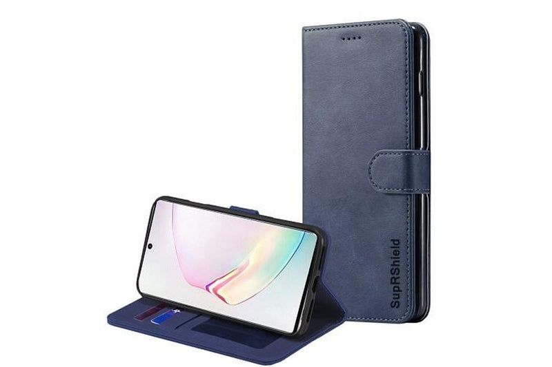 For Samsung Galaxy Note 10 Case, SupRShield Wallet Leather Flip Magnetic Stand Case Cover (Navy Blue)
