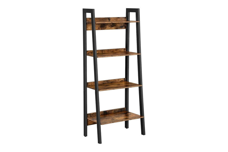 Ladder Shelf 4-Tier Home Office Bookshelf Metal Frame Industrial Rustic Brown Black