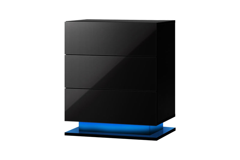 Oikiture LED Bedside Table 3 Drawers Black