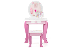 Giantex Kids Vanity Table & Chair Set Princess Makeup Dressing Table w/Mirror & Stool 2 in 1 Vanity Set Writing Desk