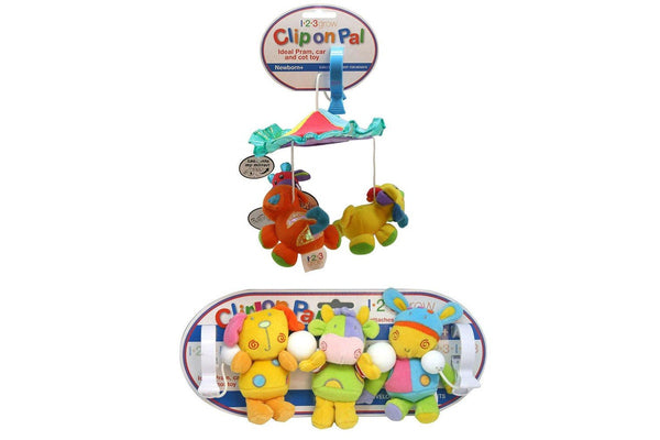 2x 123 Grow Clip On Pals Toys Domestix Jungle f Newborn 0m+ Pram Strollers Car