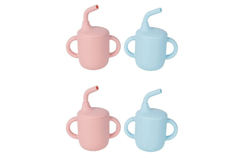 4x Cuddle Bug Baby Toddler Silicone Training Sippy Cup 180ml w Straw Pink Blue